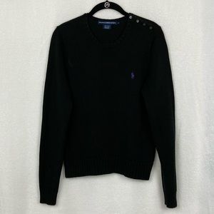 Ralph Lauren Sport 100% Cotton Classic Black Knit Pullover Sweater sz Large